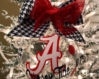 Custom Hand decorated 4" Glass Alabama Crimson Tide Inspired Christmas Ornament Bama