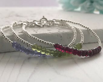 Dainty Bracelet, birthstone Bracelet, Beaded Bracelet, Stacking Bracelet, Delicate Bracelet, Gemstone Bracelet, Sterling Silver