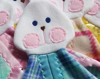 Replica Fisher Price Bunny 1980's replica blue plaid Lovey Security Blanket