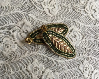 Statement Earrings, Soutache Earrings, Handmade Earrings, Gold Green Earrings, Gold Soutache Earrings, Leaf Earrings, Long Earrings