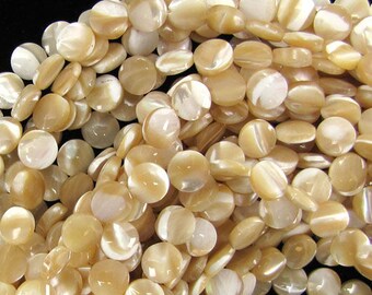 8mm natural mother of pearl mop coin beads 15.5" strand 31471