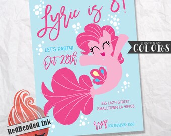 Sea Pony Pinkie Pie - Mermaid Pony Birthday Invitation