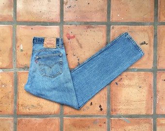 Vintage Levis 501xx Jeans- High Waist Straight Leg, Medium Wash Button Fly, Distressed Boyfriend Jeans 31