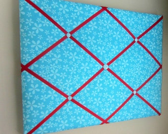 16"x20" French Memory Board, Bow Holder, Bow Board, Ribbon Board, Vision Board, Photograph Organizer, Turquoise & Red Daisy Memory Board