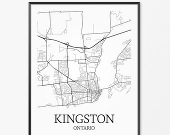 Kingston Map Art Print, Kingston Poster Map of Kingston Decor, Kingston City Map Art, Kingston Gift, Kingston Ontario Art Poster