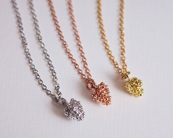 Tropical Rose Gold Necklace, Gold Pinecone Necklace, Personalized Gift for Coworker, Gif for Aunt, Valentines Gift, Gift for Stepmom- 12PC
