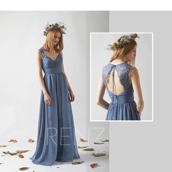  Bridesmaid  Dress  Dark Steel  Blue  Chiffon DressWedding