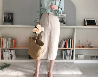 Linen skirt pockets / Linen pencil skirt / Linen summer skirts / office skirt / long skirt / linen long skirt / banding skirt / summer skirt