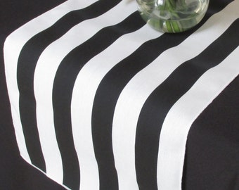 Black And White Striped table runner - white edge - Select A Size - Sale Sale Sale