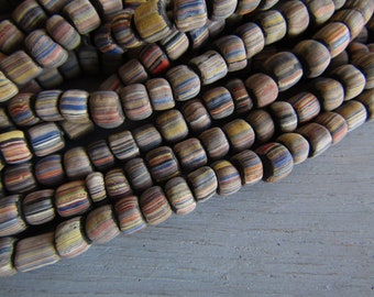 striped glass seed bead, multicolored matte small ethnic barrel tube spacer, indonesia New Indo-pacific 3 to 6mm (22 inch strd) 7ab64-4