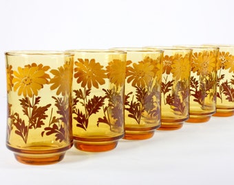 Libbey Ombre Daisy Juice Glasses - Set of 6 - VTG 1970s Vintage