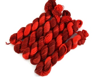 Mini Skeins, Hand Dyed Yarn, Sock Weight, Superwash Merino Yarn, knitting yarn, Sock Yarn Mini, Merino nylon sock yarn, red - Marinara