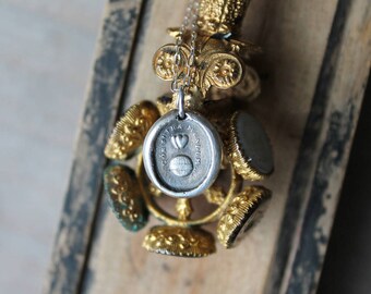 Heart of the world-Hearts wax seal fine silver charm