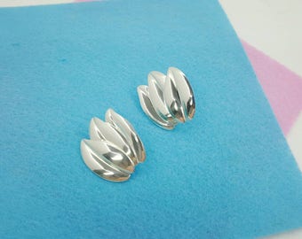 Celia Sebiri for Avon Triple Leaf pierced earrings 1987 Sterling Silver