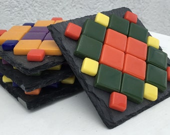 Colorful glass Coaster set(4) by lula Azorey, handmade colorful mosaic glass coaster