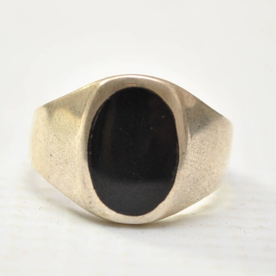 Onyx Small Oval Stone in Plain Sterling Silver Ring Sz 10 #8781