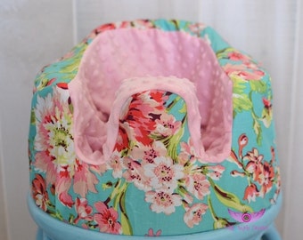Amy Butler Bliss Bouquet in Teal and Light Pink Minky Bumbo Seat Cover