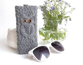 Grey Owl Glasses Case. Eyeglasses Case. Sunglasses Holder. Sunglasses Case. Reading Glasses Case. Glasses Holder.
