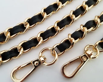 gold chain strap black leather chain purse strap bag handbag handles Crossbody chain Replacement Chain Strap finished chain width 9 mm 1pcs