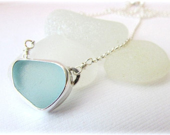 Sea glass necklace. Sterling silver necklace. Bezel sea glass. Maine jewelry. Sea glass pendant. Sea glass jewelry. Beach glass necklace