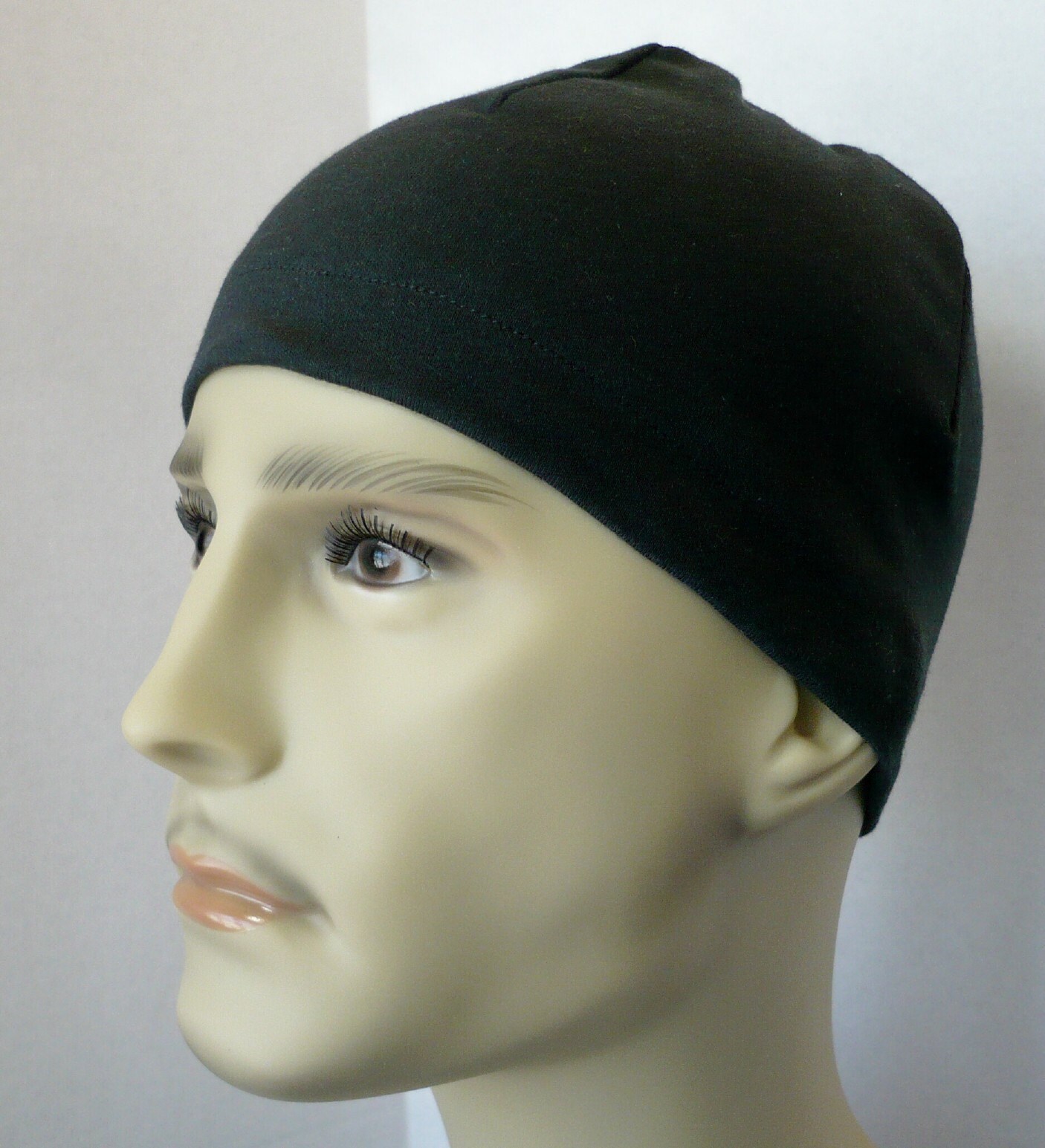 Men's Black Skull Hat Cotton Poly Interlock CPAP Soft