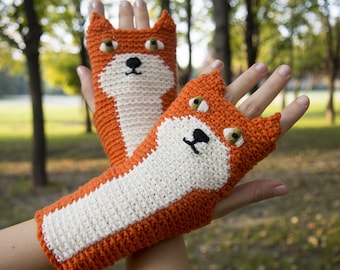 Fox Fingerless Gloves (Orange) ~ Handmade
