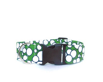 Dog Collar/ Green Dog Collar/ Bubbles Dog Collar/ Fabric Dog Collar