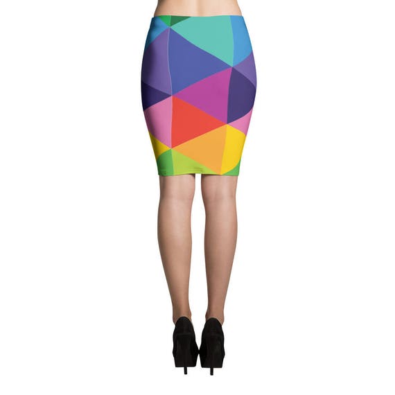 Pencil Skirt - Art Pencil Skirt - Print Skirt - Fitted Skirt - Colorful Skirt - Abstract Skirt - Triangle Skirt - Mini Skirt - Womens Skirt