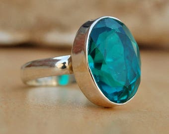 Dioptase quartz Ring, oval cut Dioptase quartz sterling silver ring, Dioptase quartz Solid silver ring Jewelry