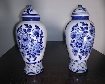 Salt and Pepper Shakers- Blue and White China