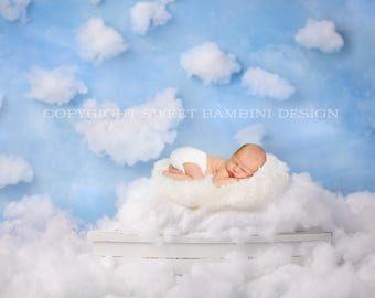 Newborn Digital Background - "Dreamboat" White Fluffy Clouds