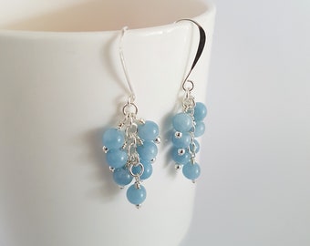 Aquamarine, wire wrapped, sterling silver earrings.