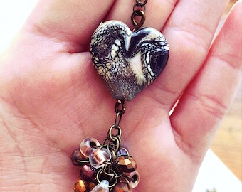 lampwork heart necklace - lampwork beads - lampwork necklace - heart necklace - lampwork pendant necklace - lampwork jewelry - lampwork