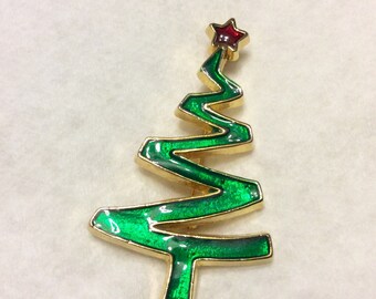 Vintage designer signed Lia christmas tree brooch pin.