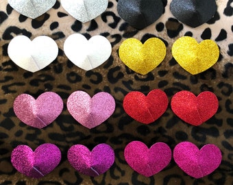 Glitter heart shaped Burlesque Pasties - Nipple covers in white, silver, black, red, pink, hot pink,purple & gold- Festival Outfit