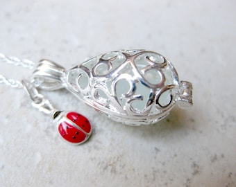 Seaglass Locket - Lady Bug Sea Glass Locket Beach Glass Locket Beach Glass Jewelry Handmade, Custom Jewlery