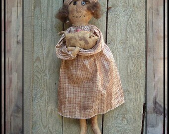 SALE mailed paper pattern Primitive folk art rag doll with her pig HAFAIR OFG faap 448