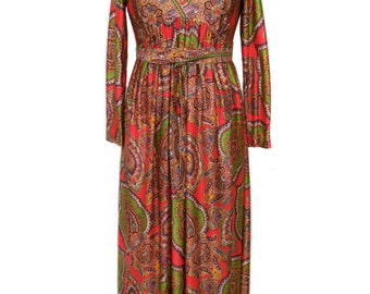 vintage 1970's paisley maxi dress / boho bohemian / bold pattern print / women's vintage dress / tag size 7
