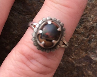 Vintage Mexican Fire Opal Sterling Silver Ring