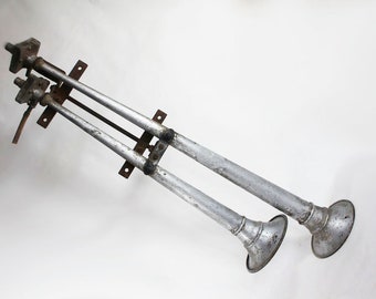 LARGE Double Trumpet Air Horn with Attachments, TRIGO, Vintage, Semi Tractor Trailer, Big Rig Air Horn, Steampunk Horn, Vintage Auto Horn
