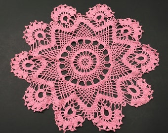 14" Vintage Hand Crocheted Doily Pink