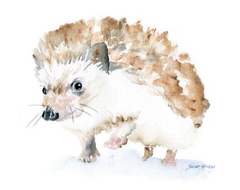 Watercolor Painting Hedgehog Giclee Print - 7 x 5 - Nursery Art
