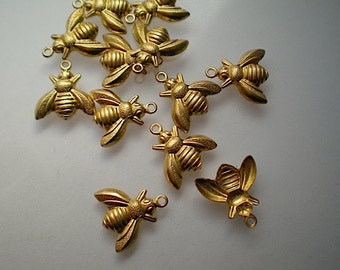 12 tiny brass bee charms