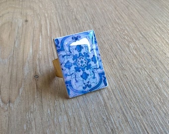 Portuguese tile ring, azulejo ring, Portuguese jewelry, Portugal, statement ring, azulejos, Portuguese gift, ethnic ring, bold jewelry