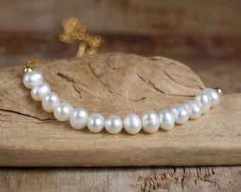 Pearl Bar Necklace, Wedding Necklace, Gift for Her, Bridal Necklace, Freshwater Pearl, Beaded White Pearl Necklace, June Birthstone Necklace