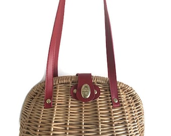 Wicker Tasche / Korb Tasche Stroh Tasche / Markt-Tasche gewebt / Holz Holz Geldbörse / Vintage Wicker Handtasche / Sommer Picknick Tasche /Retro Umhängetasche