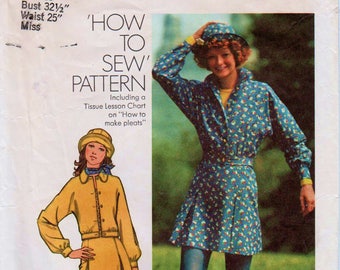 Mini Skirt Pattern Skirt and Jacket Bucket Hat Pattern SIMPLICITY 5422 bust 32.5" Dolman Sleeve Jacket Retro Jacket Pattern 1970s Skirt