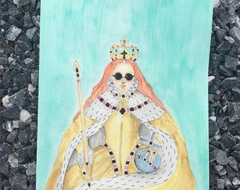Original Dope Queen Elizabeth I Tudor sunglasses Watercolor painting 12x9 9x12