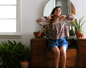 Vintage Cropped Floral Blouse