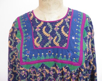 Vintage Indian Cotton Print Dress/Boho Hippie Indian Print Dress/Indian Tapestry Cotton Dress/Size M-L